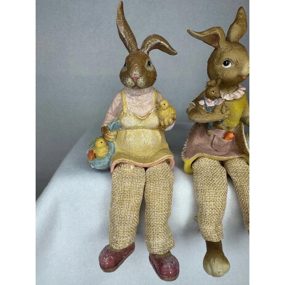 Easter Bunny‎ Shelf Sitter Set 3pc Multicolor Spring Decor Resin Burlap